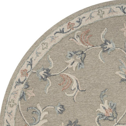 7' Gray Round Wool Hand Tufted Area Rug