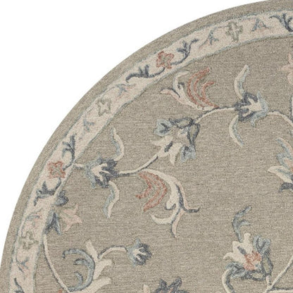 7' Gray Round Wool Hand Tufted Area Rug