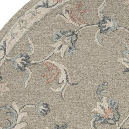 7' Gray Round Wool Hand Tufted Area Rug