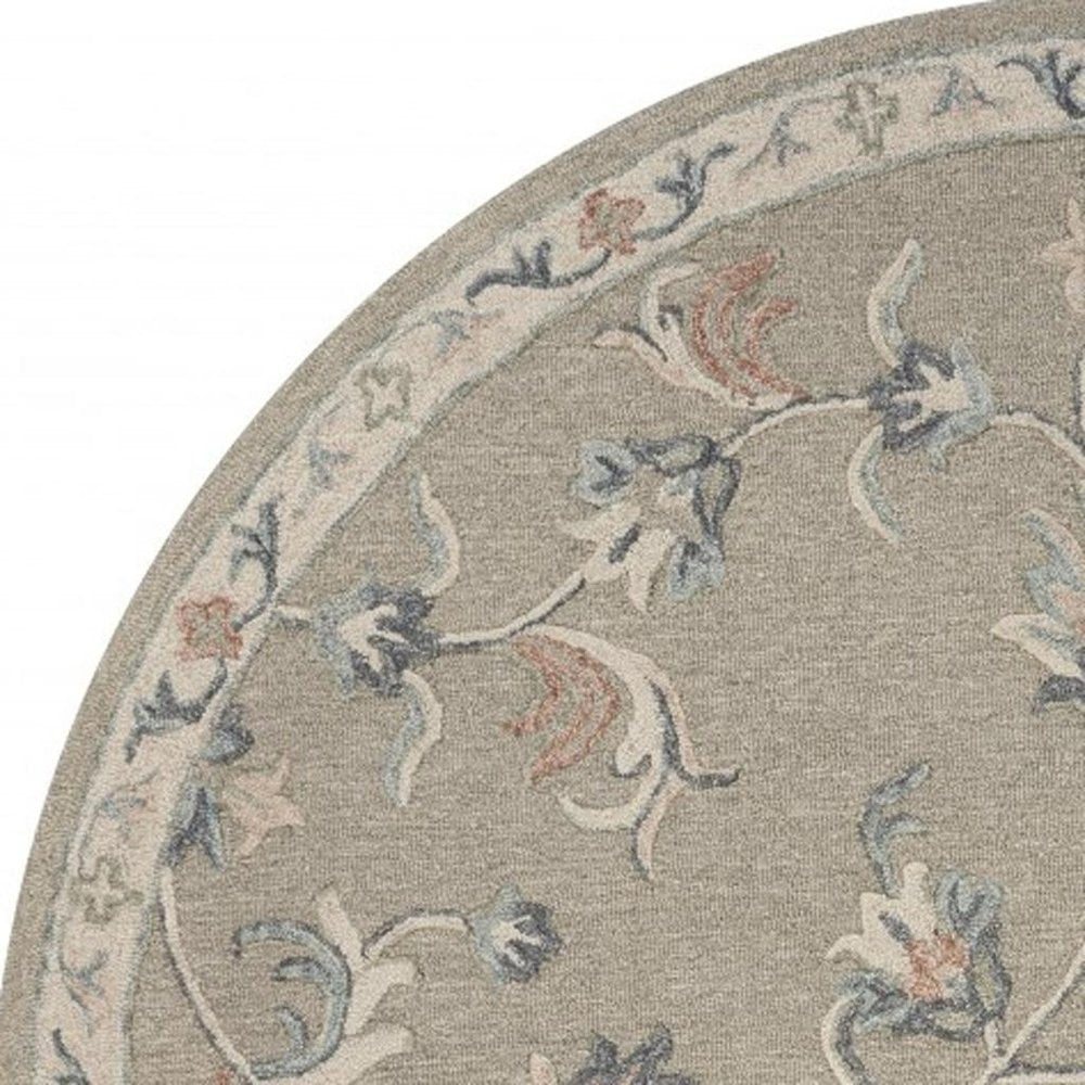 7' Gray Round Wool Hand Tufted Area Rug