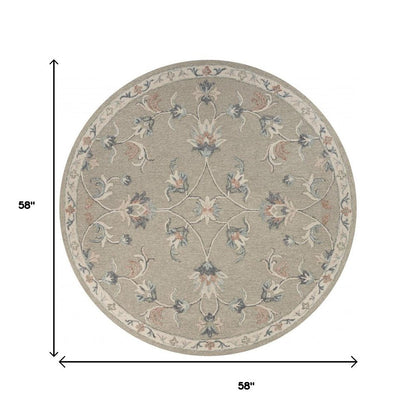 7' Gray Round Wool Hand Tufted Area Rug