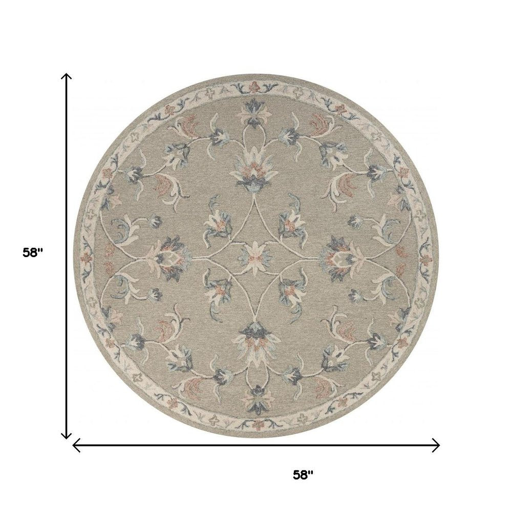 7' Gray Round Wool Hand Tufted Area Rug