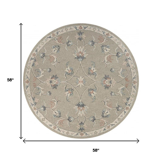 7' Gray Round Wool Hand Tufted Area Rug