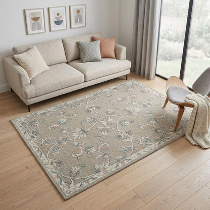 5' Gray Round Wool Hand Tufted Area Rug
