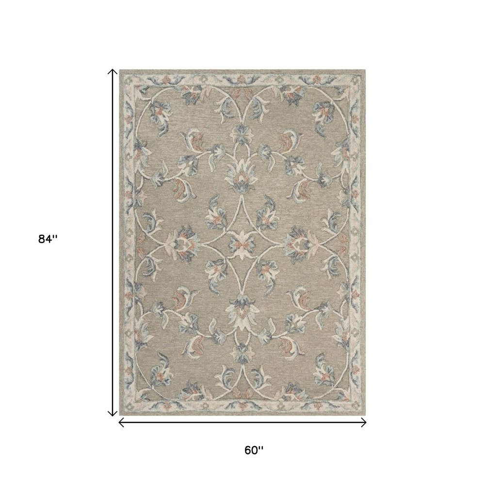 7' Gray Round Wool Hand Tufted Area Rug