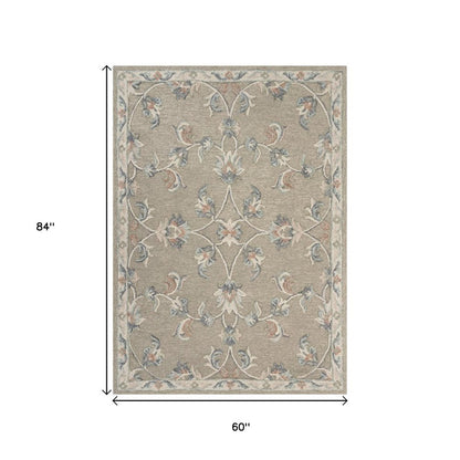 7' X 9' Blue And Silver Wool Hand Tufted Area Rug