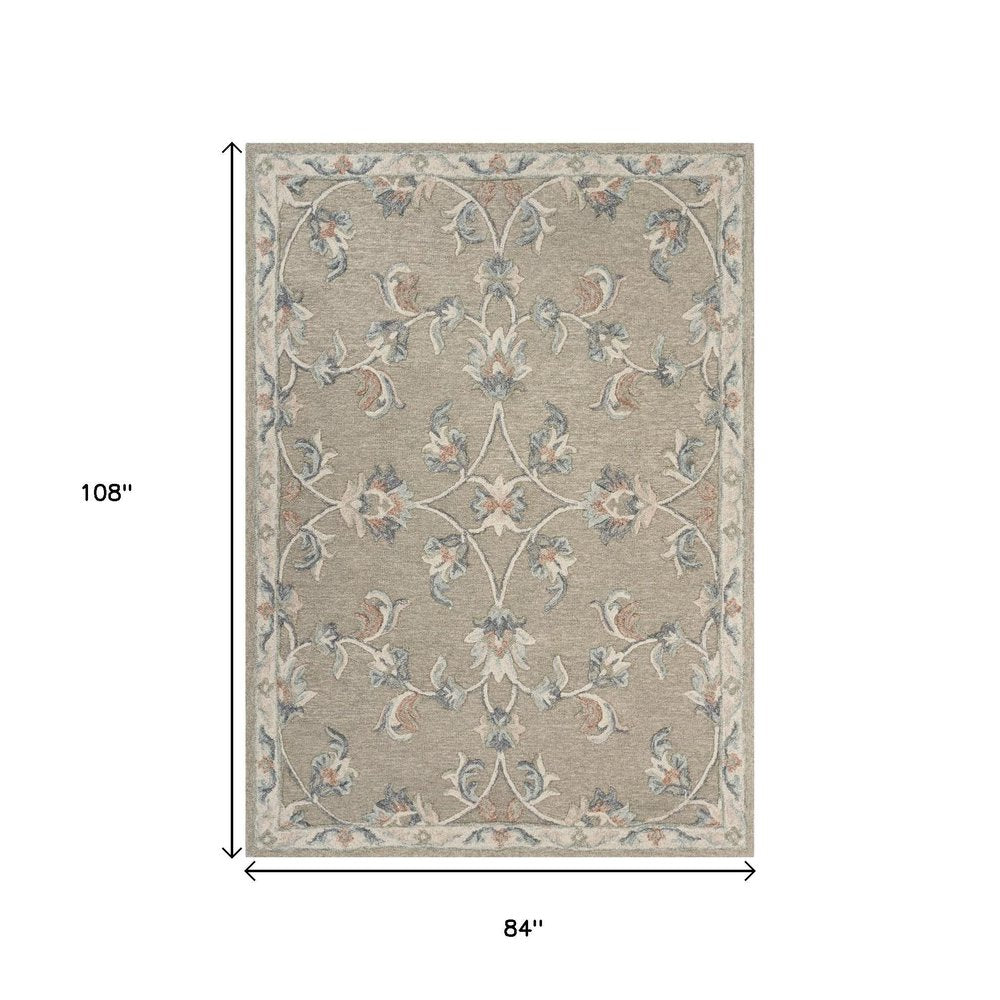 7' X 9' Gray Wool Hand Tufted Area Rug