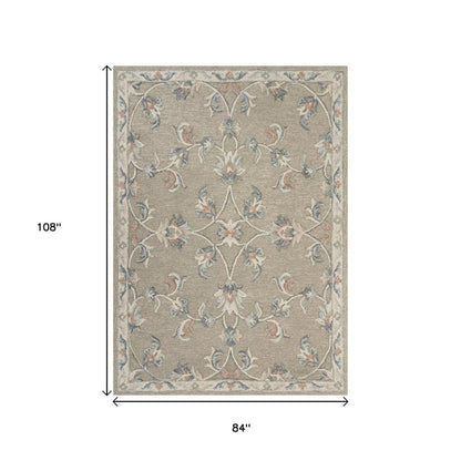 7' X 9' Gray Wool Hand Tufted Area Rug
