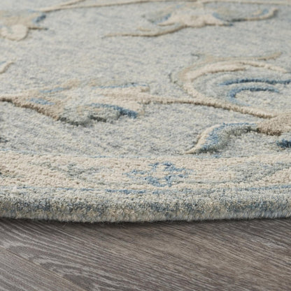 7' X 9' Blue And Ivory Wool Hand Tufted Area Rug
