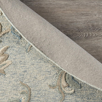 7' Blue And Ivory Round Wool Hand Tufted Area Rug