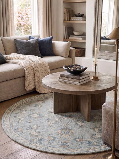 5' X 7' Blue And Ivory Wool Hand Tufted Area Rug
