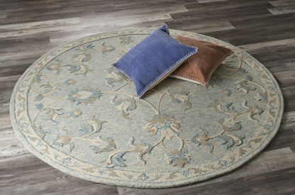 5' Blue And Ivory Round Wool Hand Tufted Area Rug