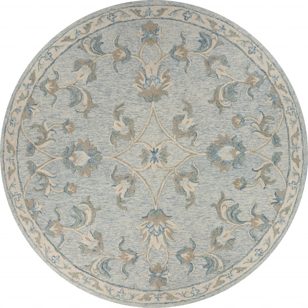 5' X 7' Blue And Ivory Wool Hand Tufted Area Rug