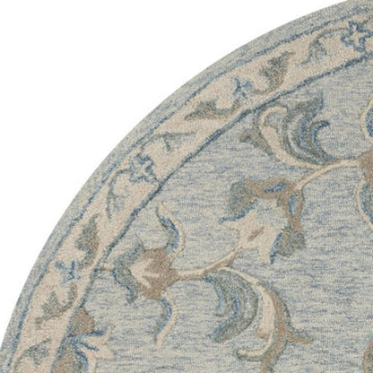 5' Blue And Ivory Round Wool Hand Tufted Area Rug