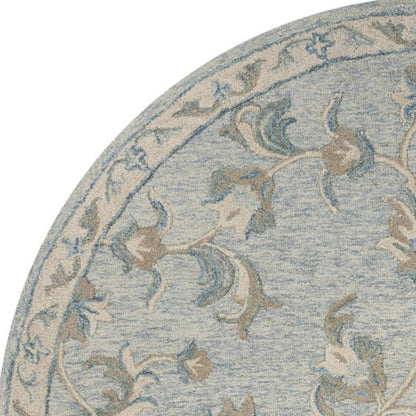 5' Blue And Ivory Round Wool Hand Tufted Area Rug