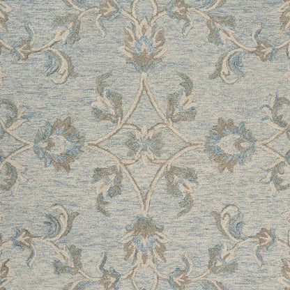 7' Blue And Ivory Round Wool Hand Tufted Area Rug