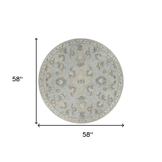7' Blue And Ivory Round Wool Hand Tufted Area Rug