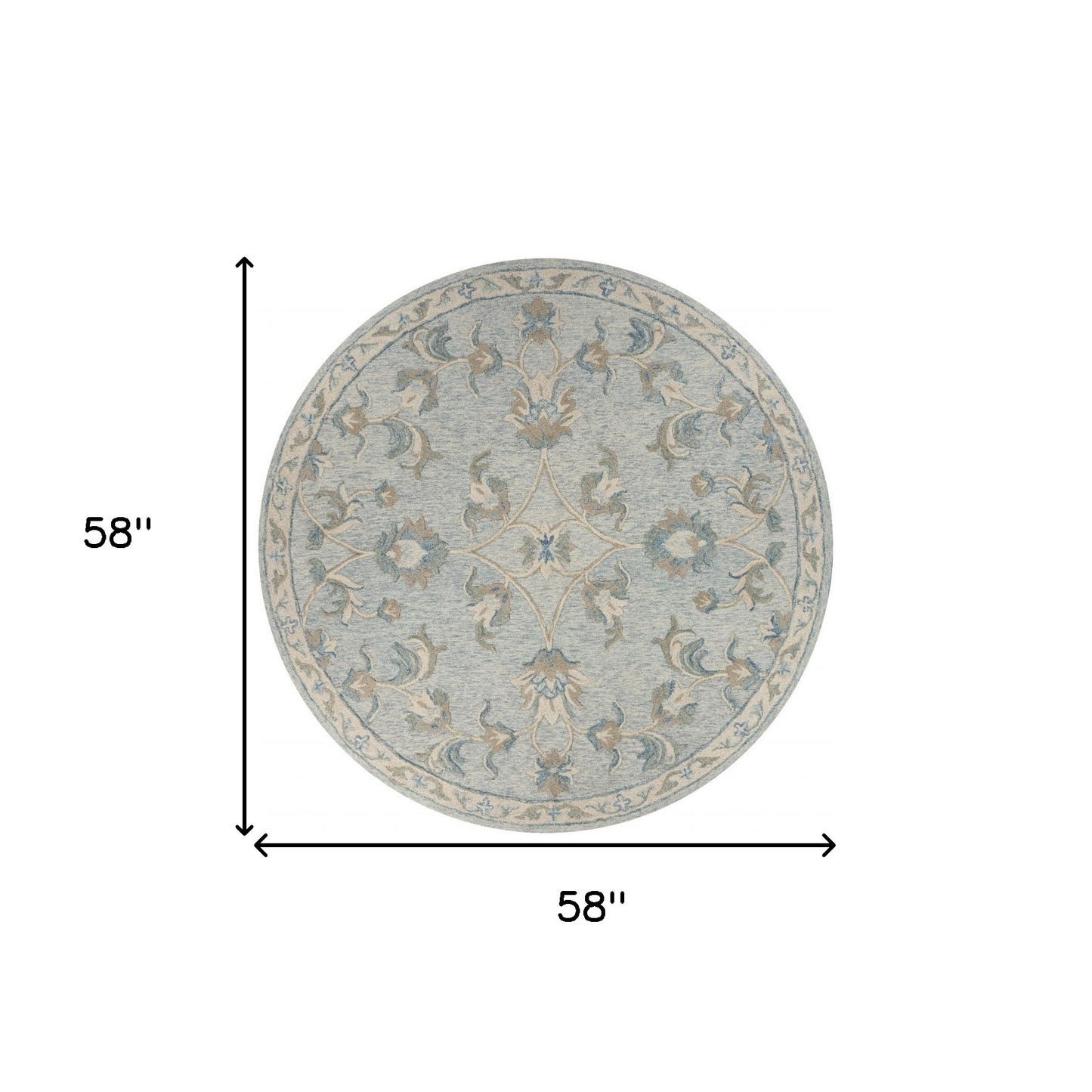 5' Blue And Ivory Round Wool Hand Tufted Area Rug