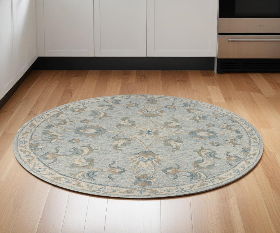 5' X 7' Blue And Ivory Wool Hand Tufted Area Rug