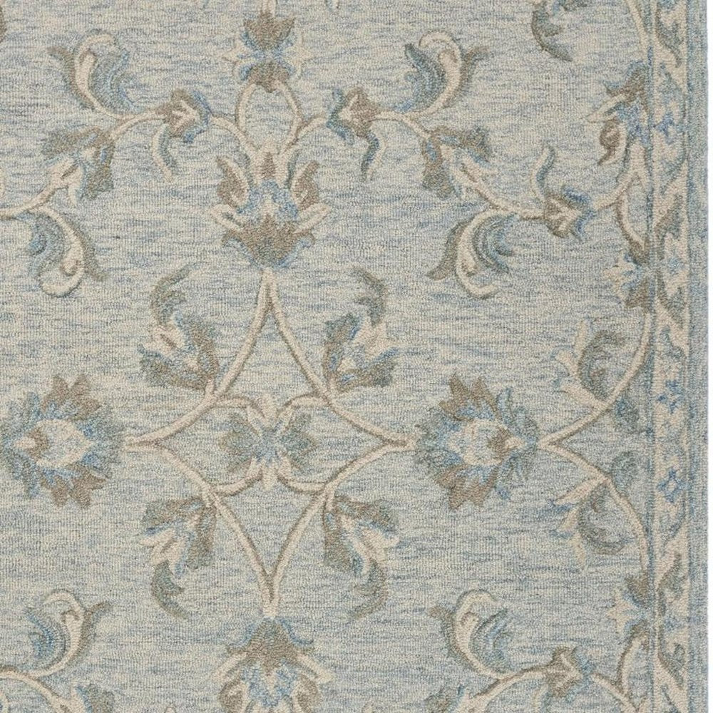 5' Blue And Ivory Round Wool Hand Tufted Area Rug