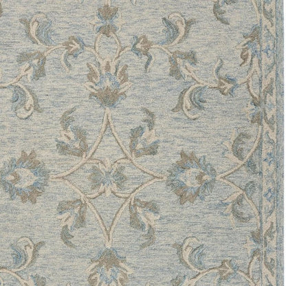 5' Blue And Ivory Round Wool Hand Tufted Area Rug