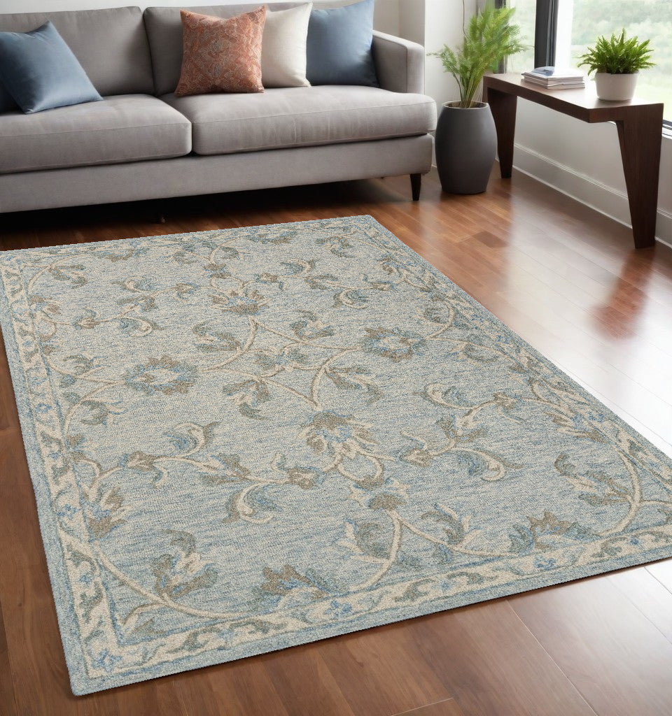 5' X 7' Blue And Ivory Wool Hand Tufted Area Rug