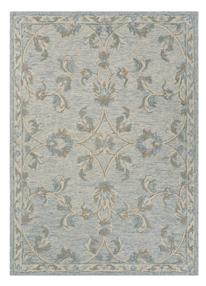 7' Blue And Ivory Round Wool Hand Tufted Area Rug