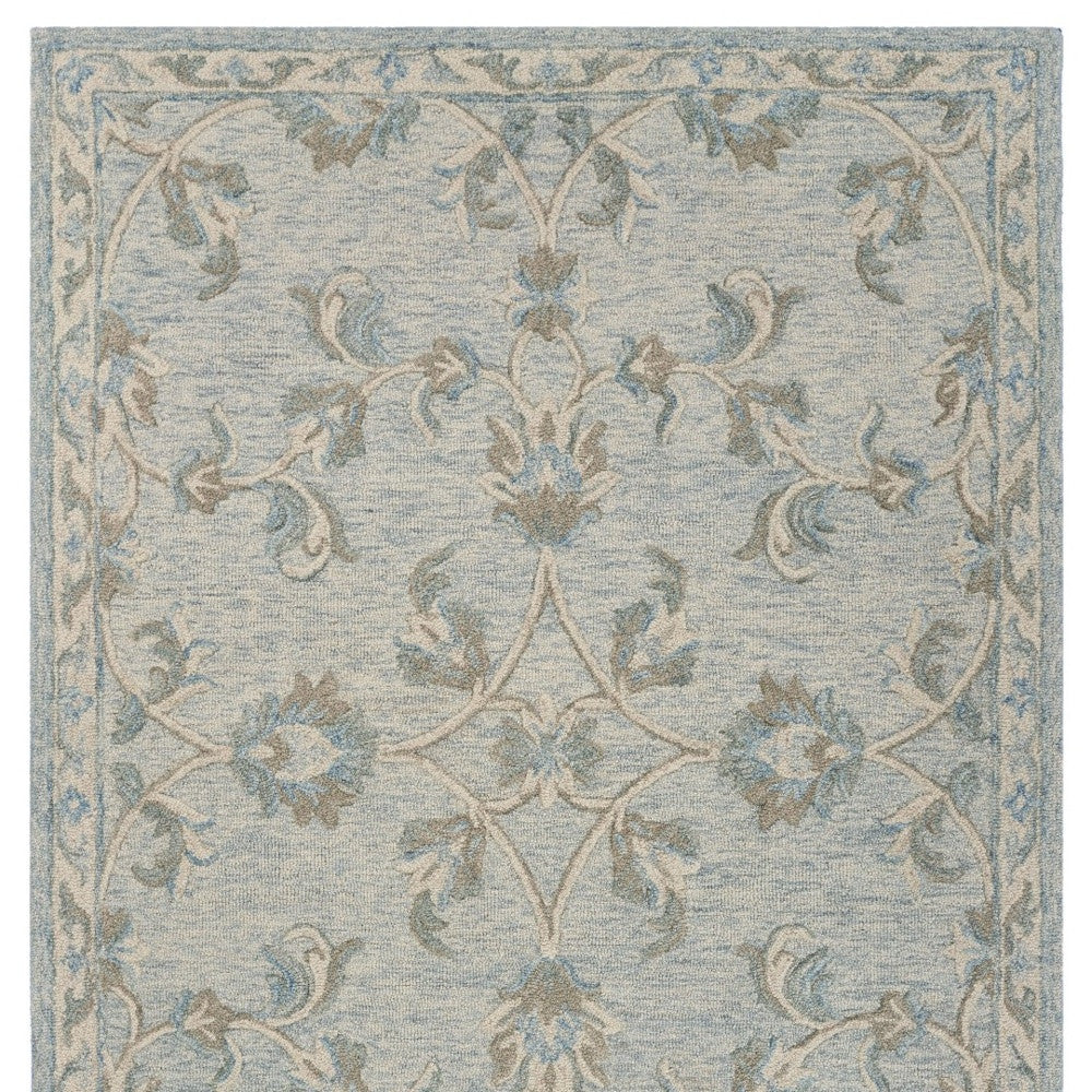 5' Blue And Ivory Round Wool Hand Tufted Area Rug