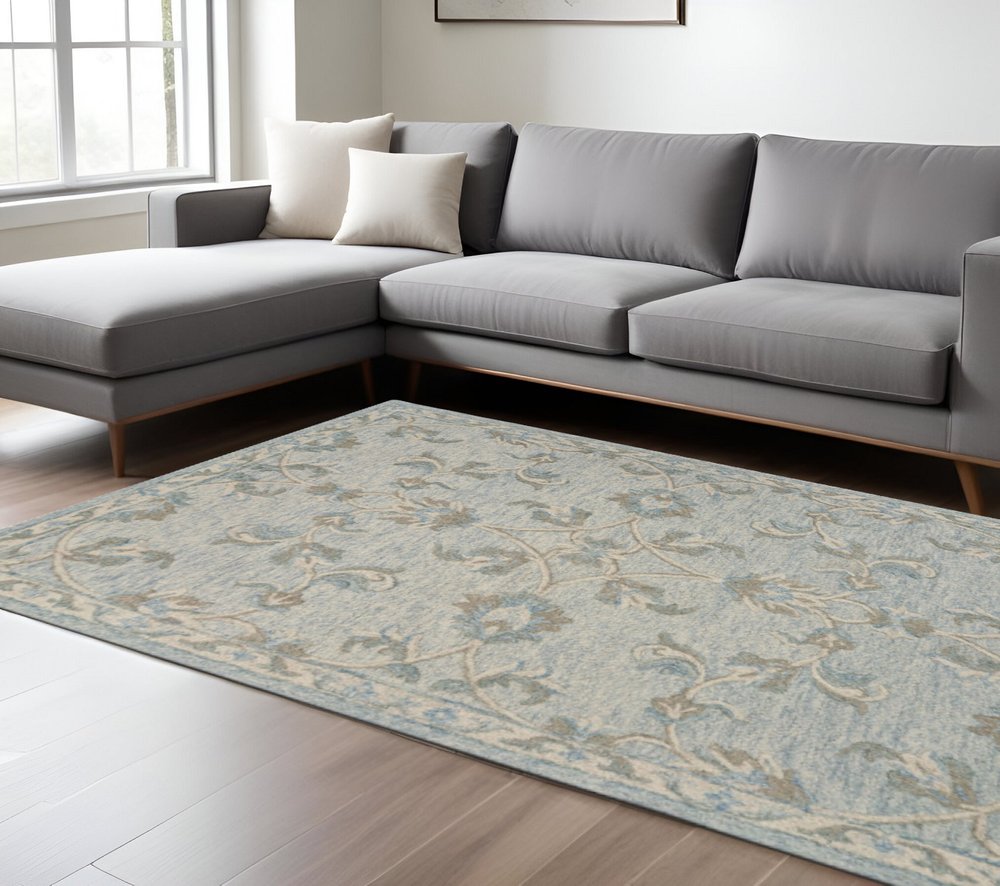 5' X 7' Blue And Ivory Wool Hand Tufted Area Rug