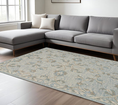 5' X 7' Blue And Ivory Wool Hand Tufted Area Rug