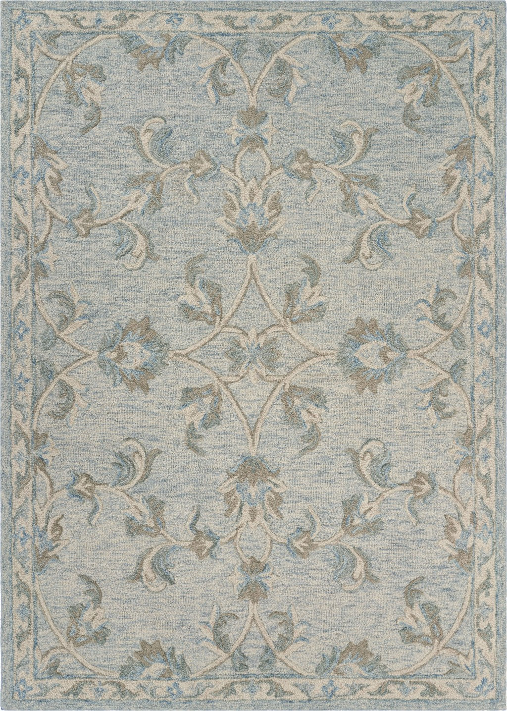 5' X 7' Blue And Ivory Wool Hand Tufted Area Rug