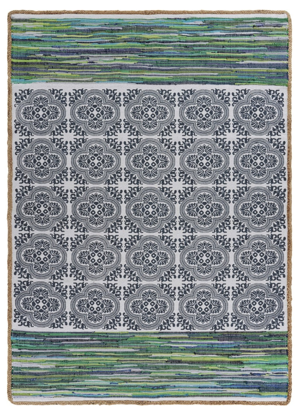 5' X 7' Blue and Green Chindi Area Rug