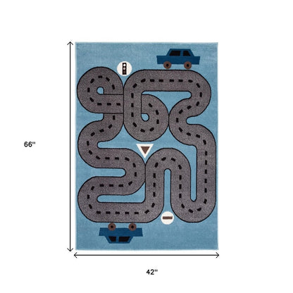 5' Round Blue Imaginative Racetrack Area Rug
