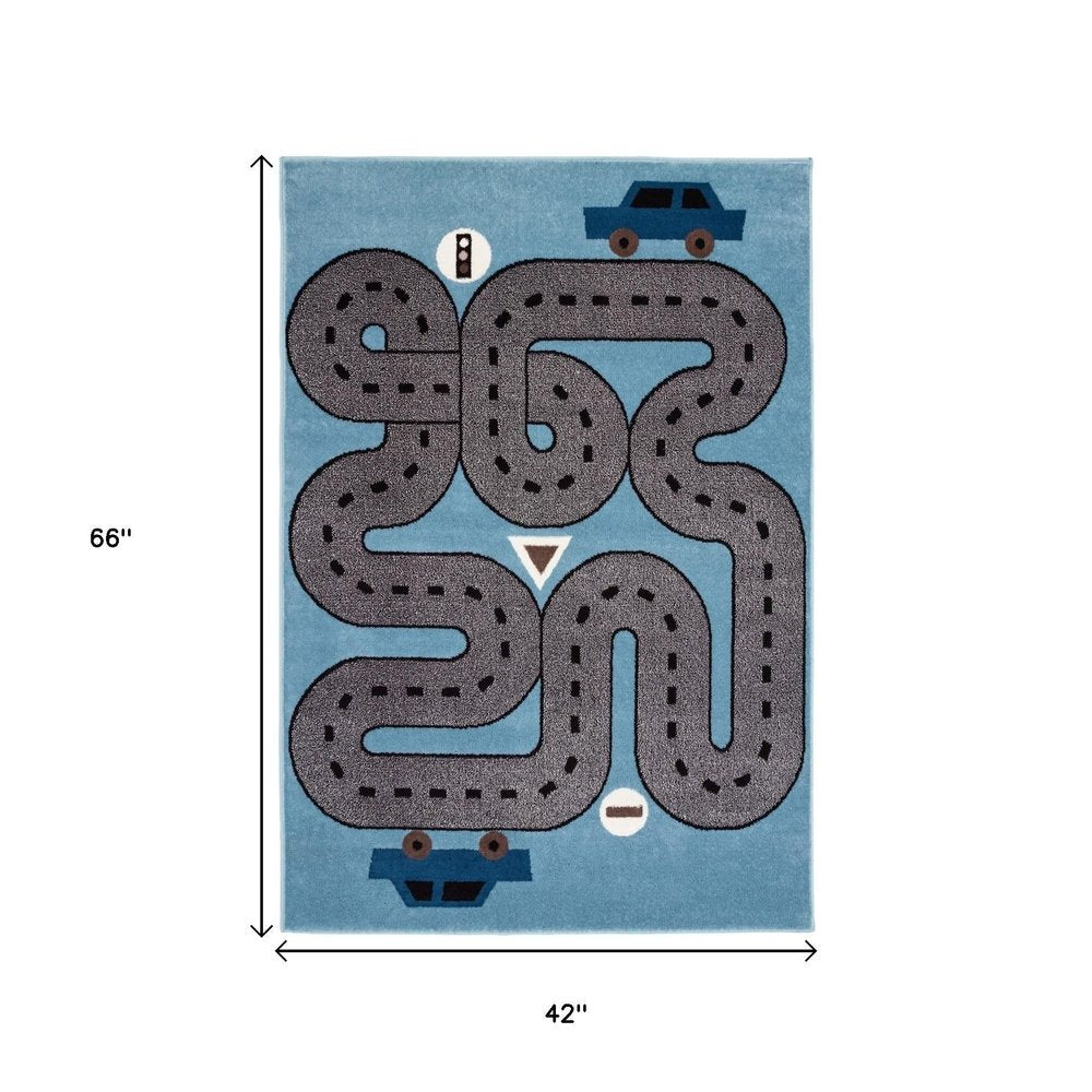 5' Round Blue Imaginative Racetrack Area Rug