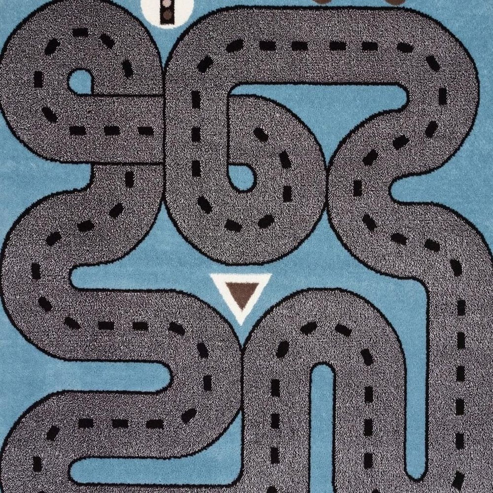 5' Round Blue Imaginative Racetrack Area Rug