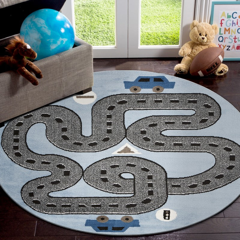 4' X 6' Blue Imaginative Racetrack Area Rug