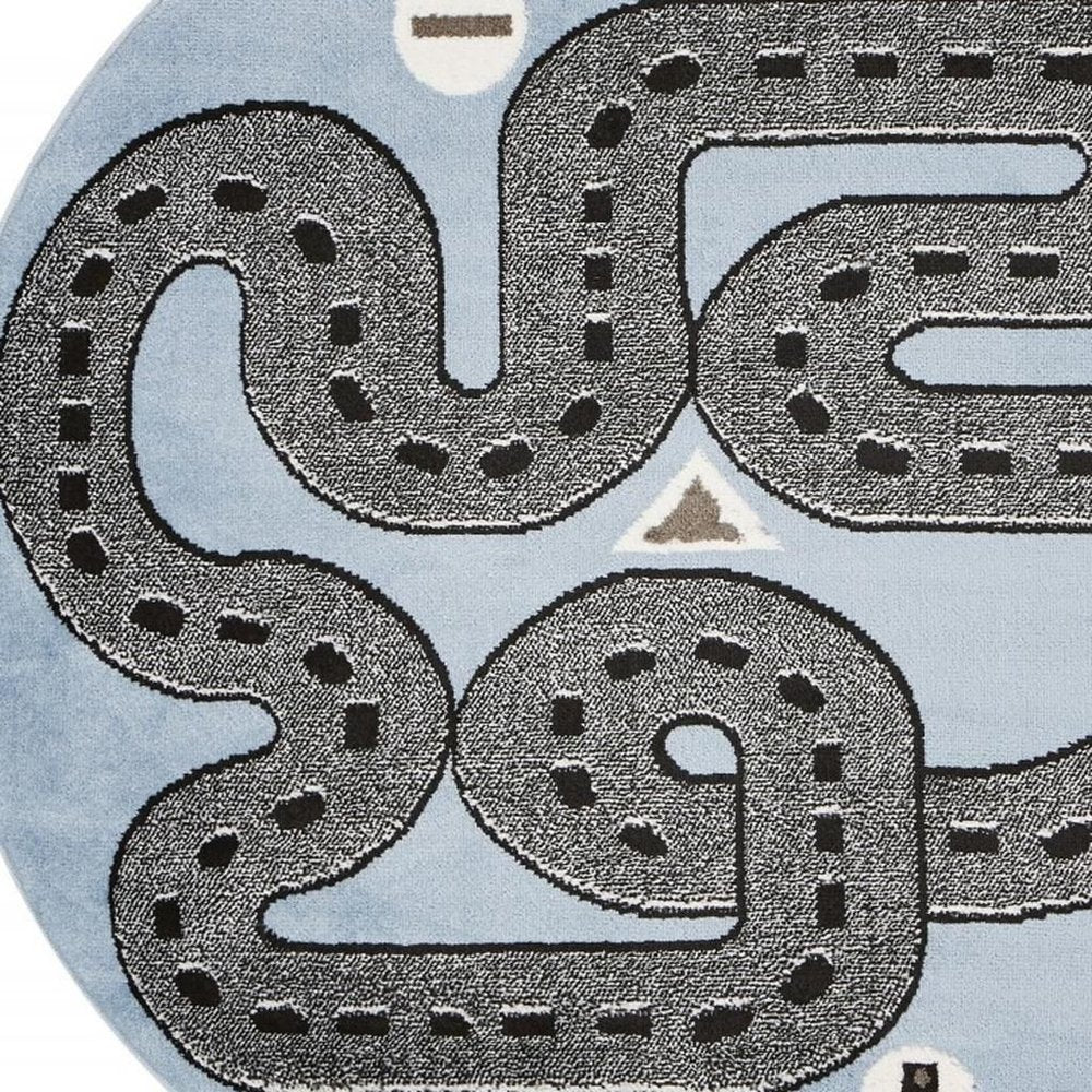 5' Round Blue Imaginative Racetrack Area Rug