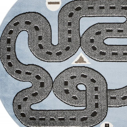 5' Round Blue Imaginative Racetrack Area Rug