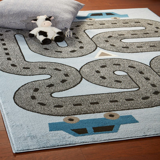 4' X 6' Blue Imaginative Racetrack Area Rug