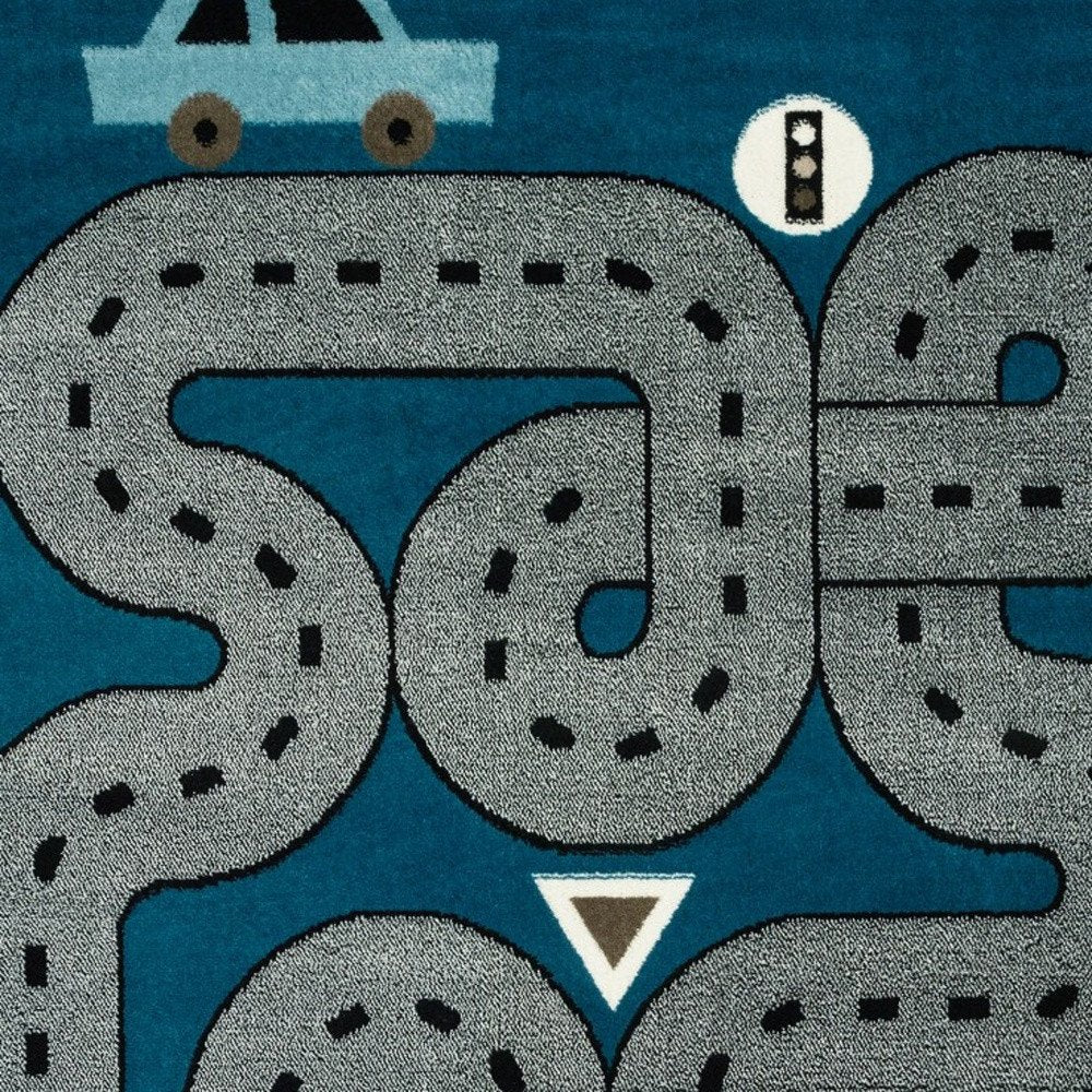 5' X 7' Navy Imaginative Racetrack Area Rug
