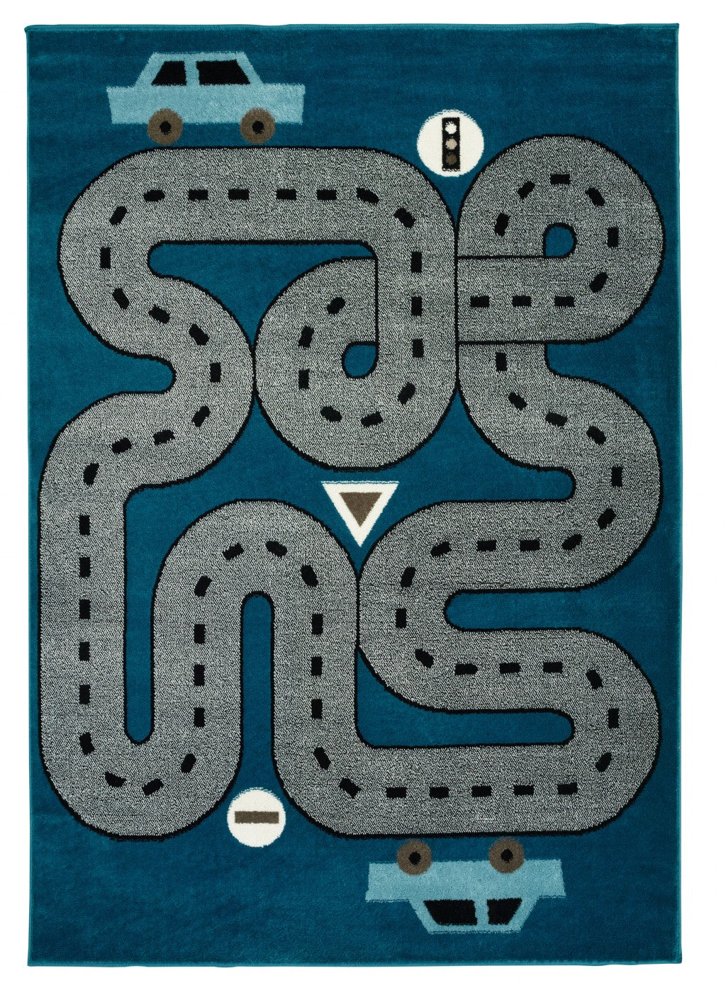 5' Round Navy Imaginative Racetrack Area Rug