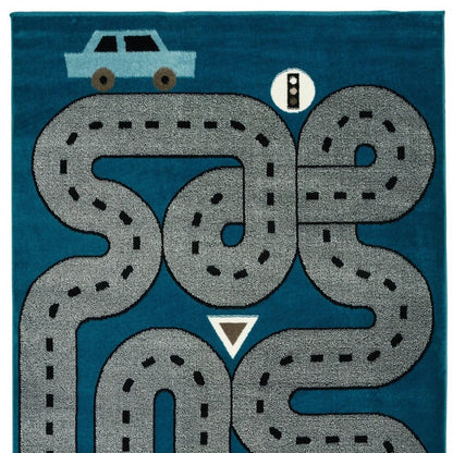 5' X 7' Navy Imaginative Racetrack Area Rug