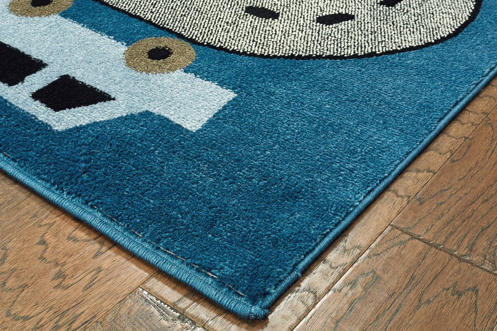 5' Round Navy Imaginative Racetrack Area Rug