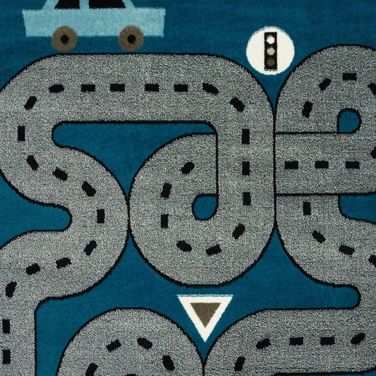 4' X 6' Navy Imaginative Racetrack Area Rug