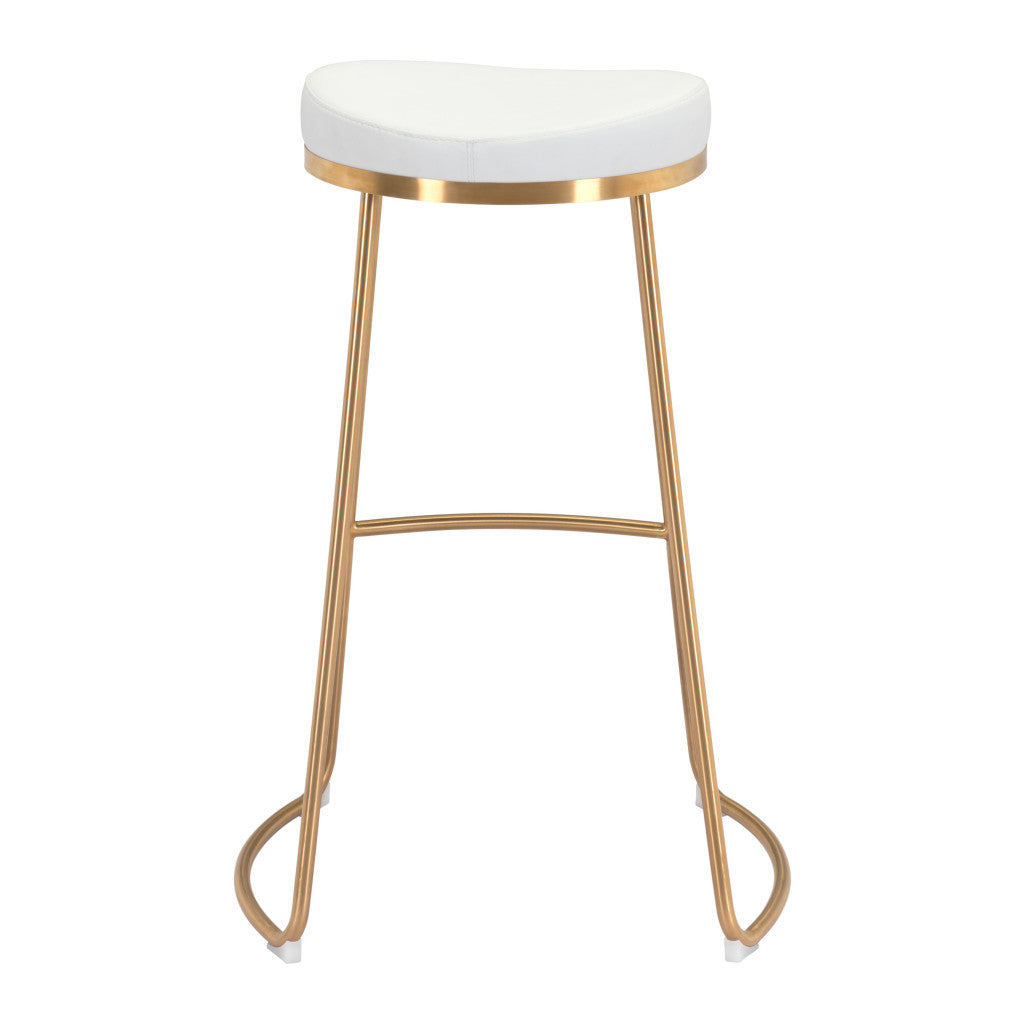 Set of Two 31" White And Gold Steel Backless Bar Height Bar Chairs