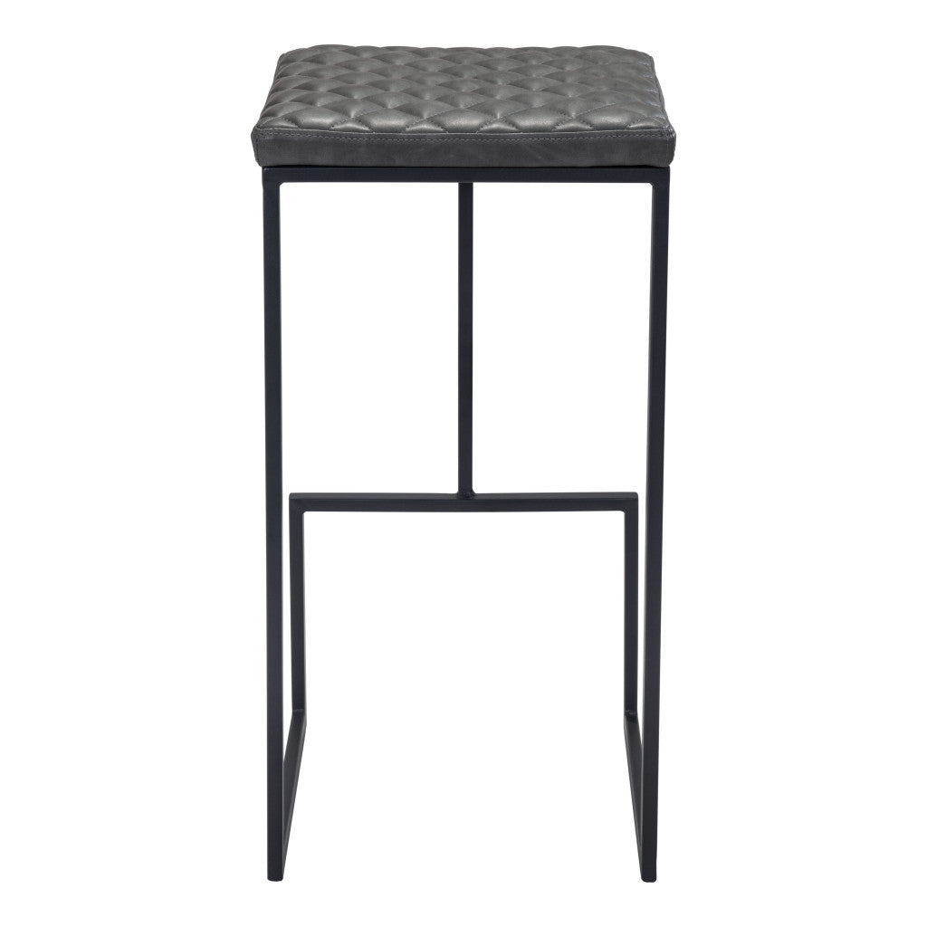 30" Gray And Black Steel Backless Bar Height Bar Chair