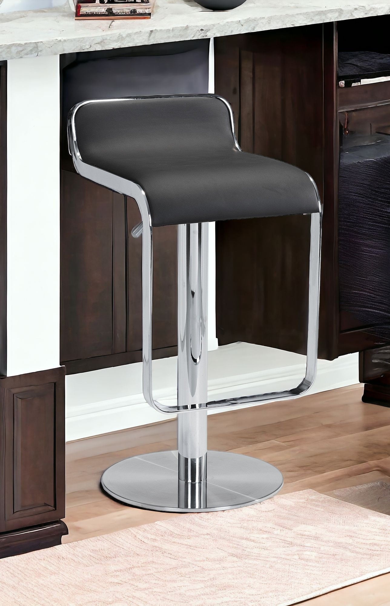 27 " Black And Silver Steel Swivel Backless Adjustable Height Bar Chair