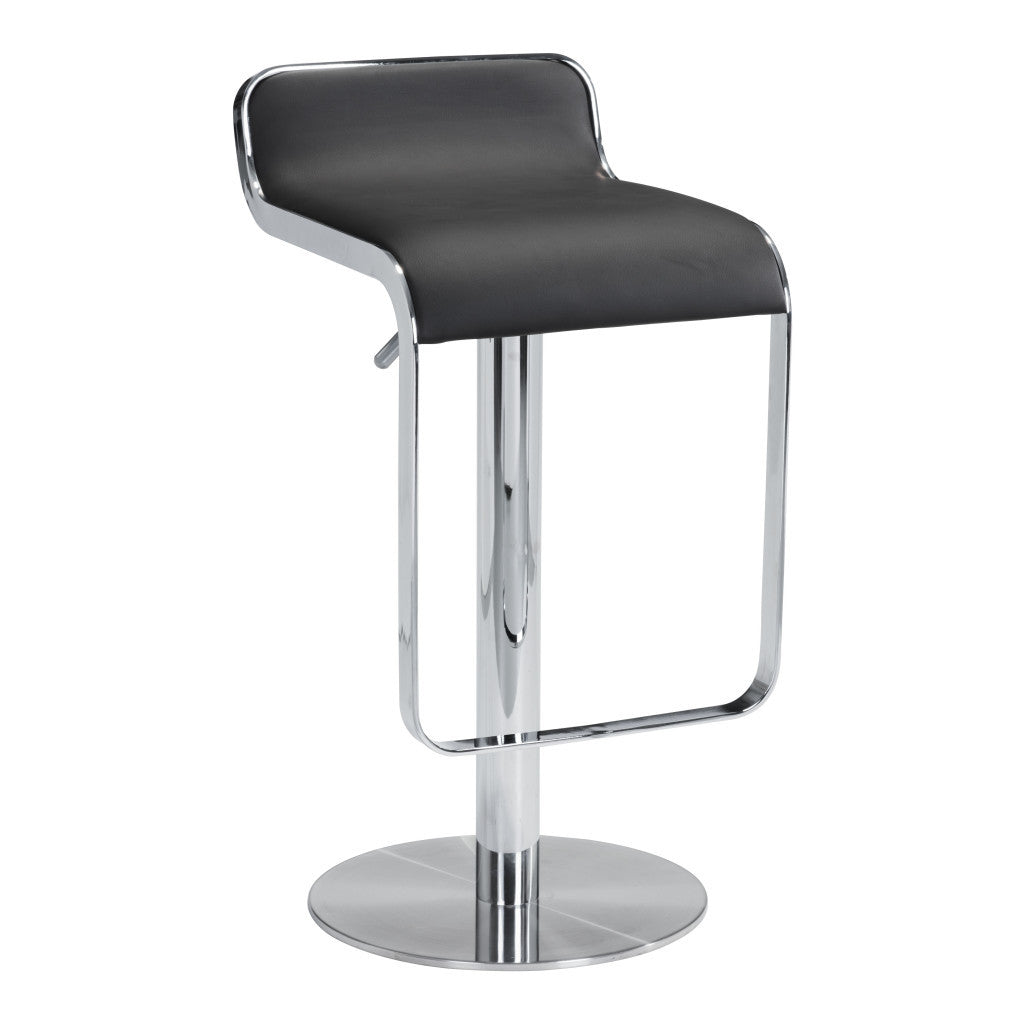 27 " Black And Silver Steel Swivel Backless Adjustable Height Bar Chair