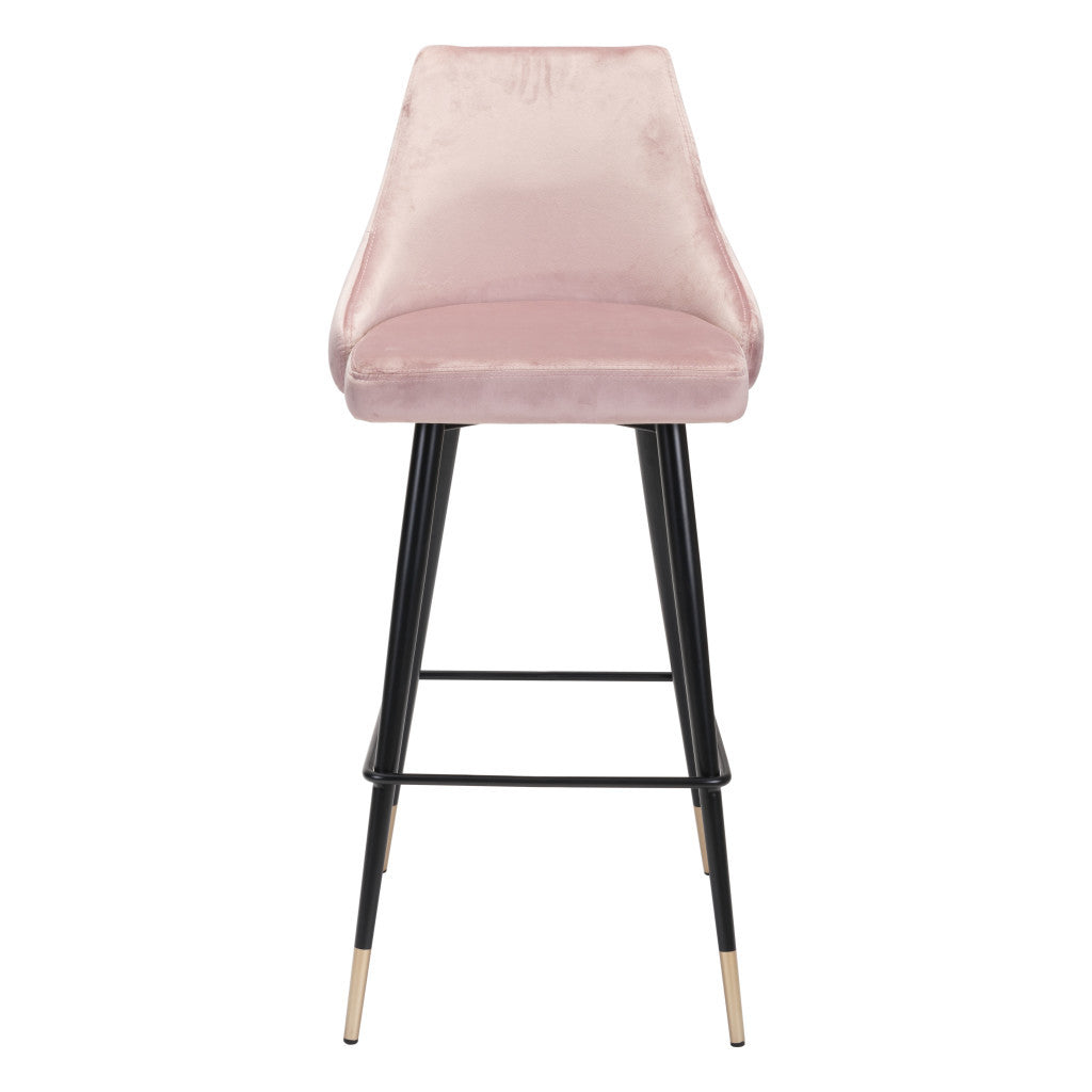 30" Pink And Black Velvet And Steel Bar Height Bar Chair