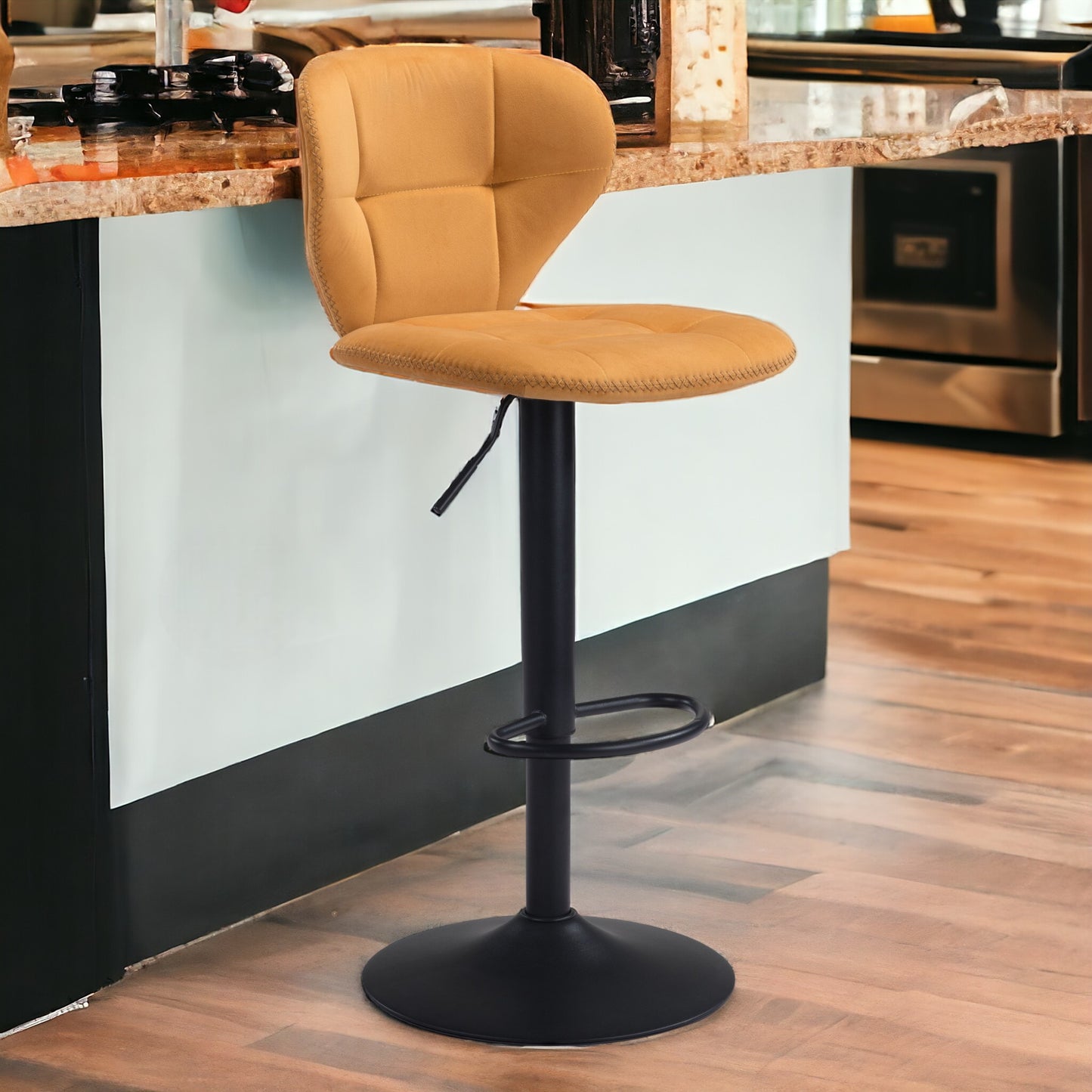 24" Yellow And Black Steel Swivel Low Back Counter Height Bar Chair